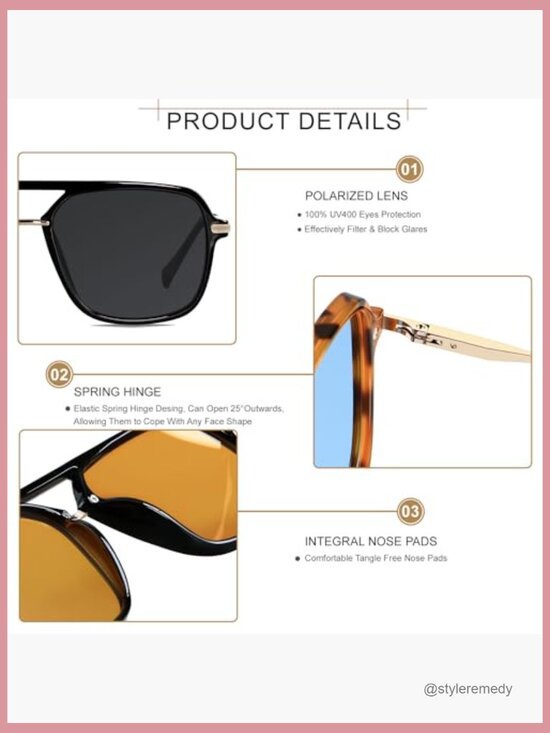 Polarized Square Aviator Sunglasses with UV Protection